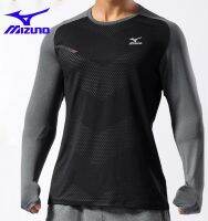 Mizuno Qiu Dong เสื้อผู้ชาย,เสื้อวิ่งเคลื่อนไหวแขนยาวระบายอากาศได้ดีเสื้อยืดคอปกกีฬากลางแจ้งออกกำลังกายฝึกซ้อม