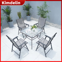 KIMDELIN เฟอร์นิเจอร์กลางแจ้งเก้าอี้กลางแจ้งระเบียงในร่มหรูหราผ้าตาข่ายโลหะชุดสวน