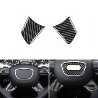 ◘ 2PCS Real Carbon Fiber Car Styling Interior Steering Wheel Panel Cover Trim For Audi A6 C7 A6L 2012 2013 2014 2015 2016