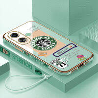 เคสโทรศัพท์พร้อมสำหรับ A58 OPPO 4G ฟรีสายคล้อง + แฟชั่นกรอบสี่เหลี่ยมเคลือบเคสโทรศัพท์ชุบหรูหราซอฟท์เคสโทรศัพท์