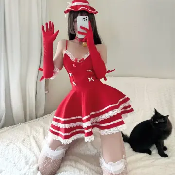 Hat+Dress+Glove+Underwear Women Sexy Japanese Lolita Maid Uniform Dress  Costume