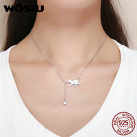 WOSTU 100 925เงินสเตอร์ลิงขี้เล่นแมวสัตว์เลี้ยงโซ่จี้สร้อยคอสำหรับผู้หญิงแบรนด์หรูเครื่องประดับ D Ropshipping ของขวัญ CQN232