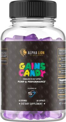 Alpha Lion Gains Candy Pump &amp; Performance  (60 Capsules) Powered by S7 Nitric oxide  preworkout  increasing blood flow