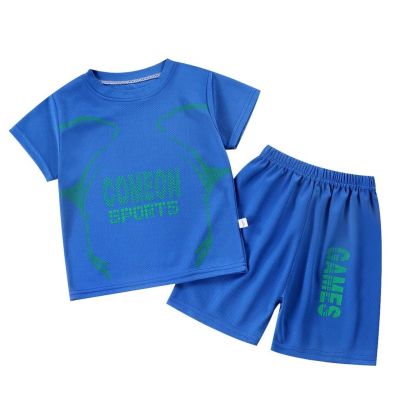 90-170CM Childrens Casual Short-Sleeved Suit Quick-Drying Mesh Lightweight Breathable Sports Baby Fashion Printed Basketball Korean Version Clothing Ready Stock