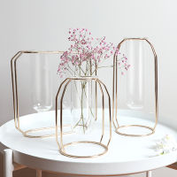 Nordic Creative Vase Home Decor Golden Glass Vase Hydroponic Plant Holder Iron Line Flowers Ornament Home Garden Decoration Hot