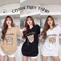 เสื้อยืดคอกลมแขนสั้น✨Crystal Tiger✨ลายเสือแต่งโซ่ปักเพชรคริสตัล ป้ายCottoncandy