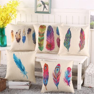 45x45cm Colorful Feather Printed Sofa Cushion Cover Home Living Room Throw Pillowcase Chair Seat Decor