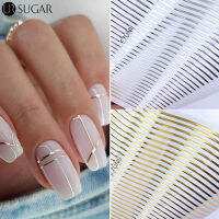 Silver Gold Lines Stripe 3D สติ๊กเกอร์ติดเล็บเรขาคณิตโบก Self-Adhesive Slider Papers Nail Art Transfer สติกเกอร์ตกแต่งเล็บ