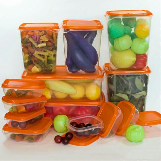 กล่องมีฝาปิด-กล่องเก็บอาหาร-กล่องใส่อาหาร-กล่องถนอมอาหาร-พลาสติกใส-17-ใบ-มีหลายขนาด-2-สี-เขียว-ส้ม