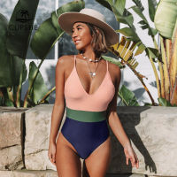 CUPSHE Cross Block Swimsuit Women V-neck Backless Patchwork Monokini 2022 Girl Beach Adjustable Btahing Suits Swimwear