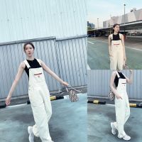 SLYQ CUSTARD DENIM DUNGAREES ชุดเอี๊ยมขายาวสีครีม ผ้ายีนส์เนื้อหนา ทรงหลวมๆโอเวอร์ไซส์