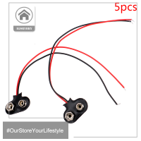 HITN 5pcs Snap 9 V (9 volt) ขั้วต่อคลิปแบตเตอรี่ T Type BLACK W CABLE