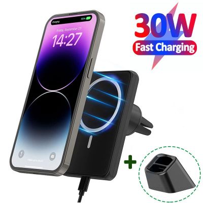 30W Car Magnetic Wireless Charger for Macsafe iPhone 14 13 12 Pro Max Mini Fast Wireless Charging Car Charger Phone Holder Stand