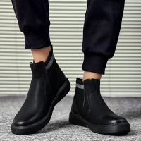 Mens Winter Boots Genuine Leather Boots Men Black Platform Boots Chelsea Ankle Boot for Men Boots Fashion Casual Large Size 47