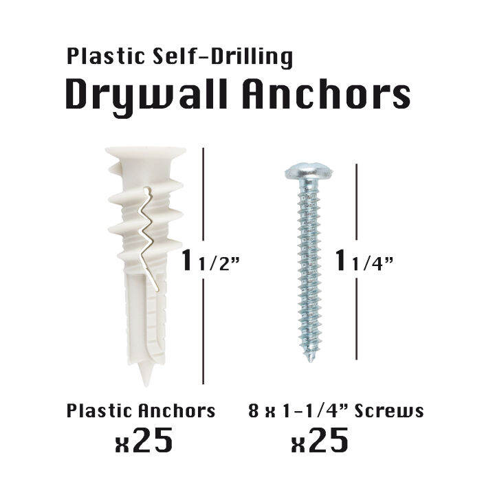 25 Set Drywall Anchor Kit With Screws Self Drilling Wall Drywall Nylon ...