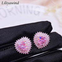 Liliyawind 16มิลลิเมตรหวานและน่ารักสไตล์เงาตุ๊กตาบาร์บี้สีชมพูรูปหัวใจเพทายต่างหูเงินชุบสตั๊ดสำหรับผู้หญิงสาว A8