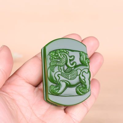 Jade Craftsman Xinjiang Hotan Green Kylin Pixiu Belt Buckle Belt Aggressive Mens Jade Waist Buckle Waist Ornament JRBQ