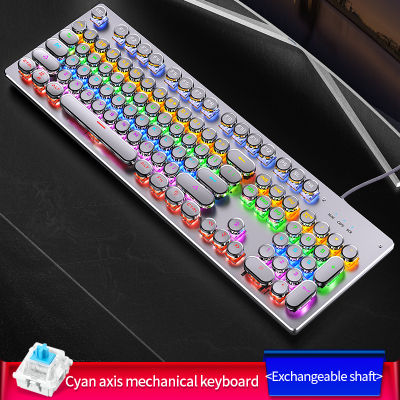 Retro Punk Gaming Mechanical Keyboard 104 Keys USB Wired Game Anti-ghosting Keyboard with Colorful Backlit for Gamer Laptop PC