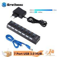 Grwibeou USB 3.0 Hub USB Hub 3.0,อะแดปเตอร์หลายช่องใช้ USB แยกเป็น3 Hab มีหลายช่อง7พอร์ตฮับ USB พร้อมสวิตช์สำหรับ PC