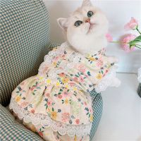 Floral Print Lace Dog Dress Spring Summer Pet Outfit XS XL Clothes For Small Cute Wholesale Shop Party Skirt Puppy Cat Costumes Dresses