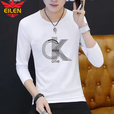 เสื้อยืดแขนยาวพิมพ์ลาย EILEN ของบุรุษลำลองแฟชั่นเสื้อยืดวัยรุ่นคอกลมพื้นล่างสำหรับฤดูใบไม้ผลิและผู้ชายคนใหม่ฤดูใบไม้ร่วง