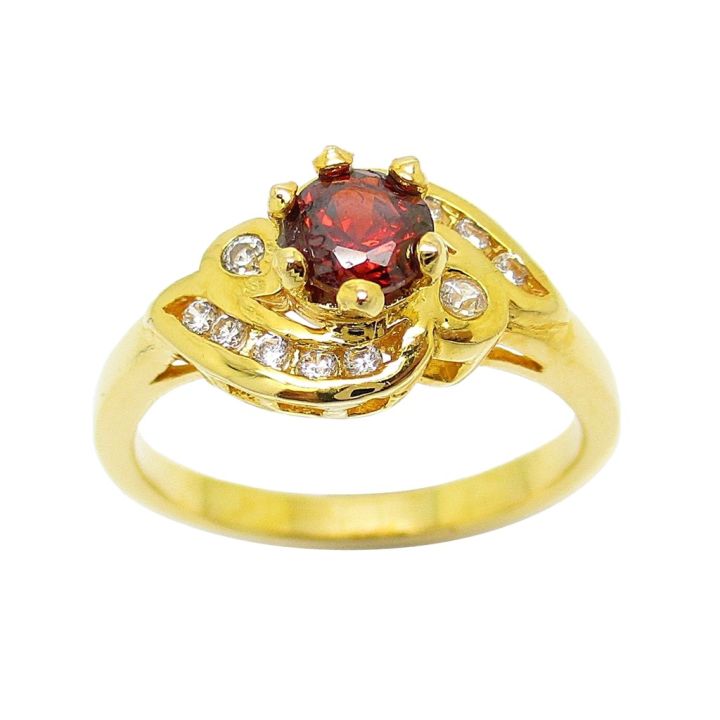 แหวนผู้หญิงมินิมอล-แหวนพลอยโกเมนหญิง-แหวนชุบทองไม่ลอก-พลอยโกเมน-ประดับเพชร-แหวนชุบทอง-24k-บริการเก็บเงินปลายทาง