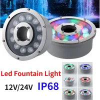 ∋ LED Colorful Fountain Pool Light RGB Waterproof IP68 Underwater Lamp 12V/24V 3W/6W/9W/12W/18W/24W Swimming Pool Landscape Lamp