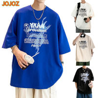JOJOZ เสื้อยืดผู้ชายฤดูร้อนสไตล์ฮ่องกงขนาดใหญ่แขนสั้นพิมพ์ลายตัวอักษรคอกลมเสื้อยืด