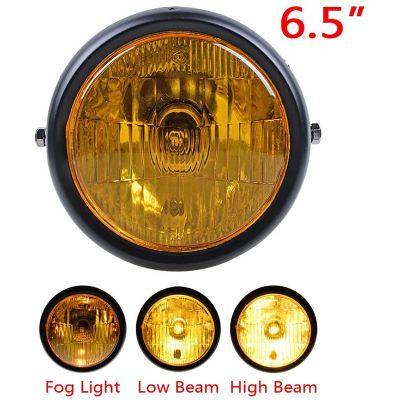 Retro Vintage Motorcycle Universal Side Mount 35W 6.5 inch Amber Headlight Café Racer with Grille + Bracket Kit