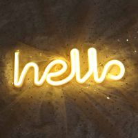 Neon Alphabet Hello Light Sign Warm White&amp;Pink Wall Hanging Neon Decorations Battery Power Letters Lamp for Home Bedroom Party