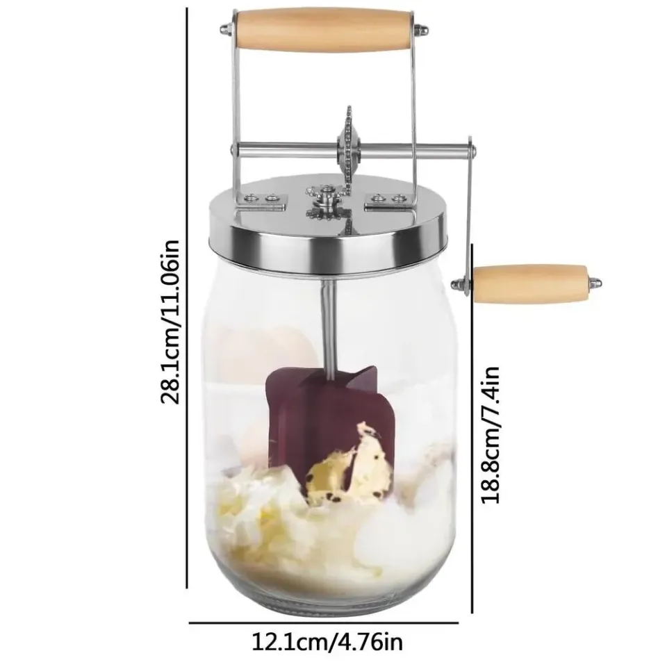 1.5L Manual Butter Churner Wooden Handle Stainless Steel Gear Butter Maker  Cream Mixer Hand Crank