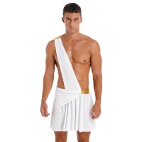 Mens Ancient Greek God Gladiator Role Play Costume One Shoulder Strap Skirt Cuffs Halloween Carnival Theme Party Cosplay Suit