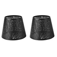 2X Small Lamp Shade Clip on Bulb,Barrel Metal Lampshade with Pattern of Trees for Table Chandelier Wall Lamp Black