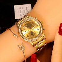 【Fairy Castle】Luxury Fashion Women Watch Geneva Rhinestone Stainless Steel Fake Three Eyes Quartz Watch For Women Lady Watch