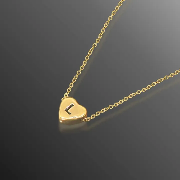 Stainless Steel Uppercase Heart Initial Letter L Pendant Necklace