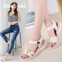 DOSREAL ผู้หญิงรองเท้าแตะสำหรับฤดูร้อน Peep-Toe รองเท้าส้นเตี้ยสำหรับผู้หญิงรองเท้าสานสไตล์โรมันสุภาพสตรี