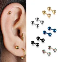 AIQIN New Earrings Uni Stainless Steel Ball Stud Earrings Women Gold Round Studs Barbell Fashion Black Fashion JewelryMulticolor