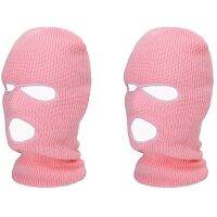 2X Full Face Cover Ski Mask Hat 3 Holes Balaclava Windproof Knit Beanies Bonnet Winter Warm Unisex Caps Pink