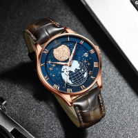 POEDAGAR nd Fashion Blue Dial Quartz Watch for Men Luxury Leather Waterproof Luminous Calendar Mens Watches Relogio Masculino