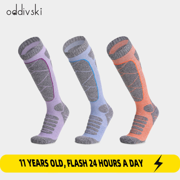 oddivski-ถุงเท้าฤดูหนาวลื่นอบอุ่นหนาภูเขาวีเนียร์คู่กลางความยาวสูงผ้าขนหนูถุงเท้าถุงเท้ากีฬา