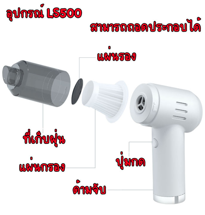 ls-500-เครื่องดูดฝุ่นไร้สาย-ใช้ได้ทั้งในบ้าน-และรถยนต์-เข้าได้ทุกซอกทุกมุมของตัวรถ-พกพาง่าย-เครื่องดูดฝุ่นบ้าน