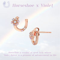 A.CEMI Horseshoe Flower Stud Earring ต่างหูเงินแท้ ต่างหูไม่แพ้ ชุบทอง 18K โรสโกลว์ ของขวัญแฟน