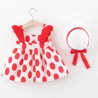 Baby Girls Dresses 2022 Summer Hat 2 Piece Set Childrens Clothes Baby Sleeveless Birthday Party Princess Polka Dots Print Dress