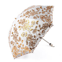 Retro Embroidery Lace Umbrella Womens Luxury Gold Parasol Umbrella Double Layer Black Coating UV Sun Protection Beach Umbrellas