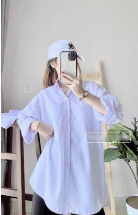 Áo Sơ Mi Trắng Nữ Tay Dài Form Rộng Vừa Cổ Trụ Bẻ Có Túi Không Túi Mặc Đi  Học Làm - Áo Sơ Mi Nữ Kiểu Basic Tay Ngắn Lỡ |