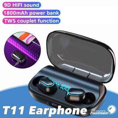 Wireless bluetooth 5.0 headset TWS T11 หูฟังไร้สาย stereo call headset Battery display TWS