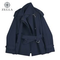 ฤดูใบไม้ร่วงฤดูหนาวสั้น Navy Trench Coat สำหรับผู้หญิง Lapel Windbreaker แจ็คเก็ตเข็มขัดหญิง2022หลวมเกาหลี Outerwear