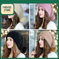 YNDVQO STORE สำหรับผู้หญิง ขนแกะขนแกะ ลำลองแบบสบายๆ อบอุ่นและอบอุ่น หมวกถักนิตติ้ง หมวกเบเร่ต์ หมวกบีนนี่