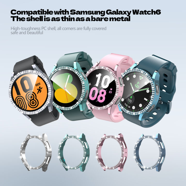 เคสระยิบระยับสำหรับนาฬิกา-galaxy-watch-6-44มม-40มม-เพชรคู่ป้องกันเฟรมแบบกลวง-pc-สำหรับ-galaxy-watch-6