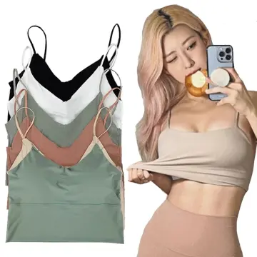 Cheap Women Crop Tops Sexy Solid Color Camisole Ice Silk Tube Top Seamless  Sports Tank Top Wireless Underwear Padded Bra Bralette Vest